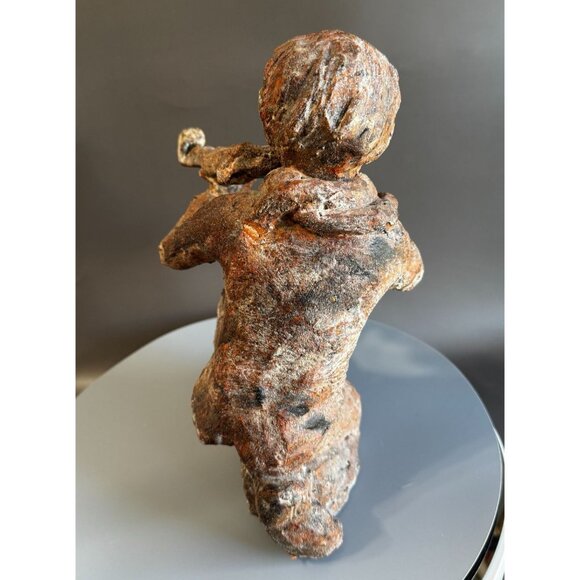 Hand Sculpted Terracotta Violinist With Snake Rustic Folk Art Figure 10 Inch - Picture 5 of 10